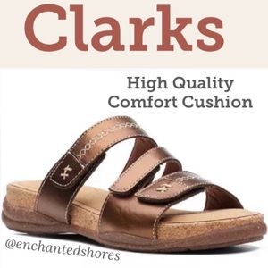 Clarks Metallic Comfort Slip On Dressy Sandal Roseville Bay Leather Slide Size 8